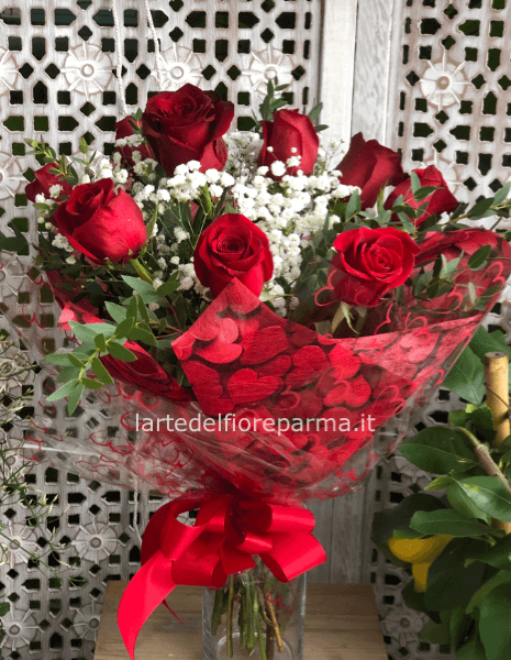 Bouquet di 7 rosse media lunghezza